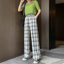 Plaid pants womens summer thin hanging loose straight high waist small big leg pants Japanese Net Red drag pants