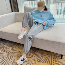 Sports pants womens spring and autumn 2021 New ins tide loose beam feet high waist slim Harlan casual small pair pants