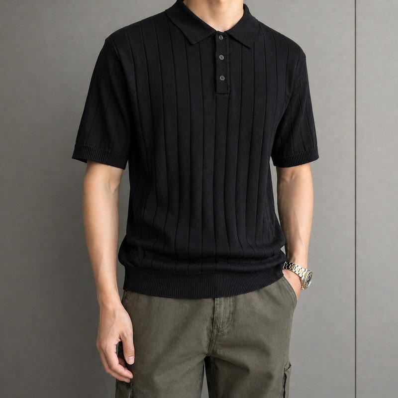 Carhartt Khty Jacquard Vertical Stripe Polo Shirt Fitted Regular Shoulder Solid Color Crew Neck Short Sleeve Knit T-Shirt