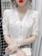 Summer Chiffon Blouse for Women 2025 New Style Elegant Short-Sleeve Lace Top Fashionable Chic Blouse Trendy