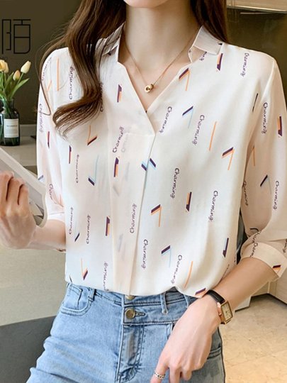 Loose Belly-Covering Chiffon Shirt for Women, Spring, Autumn and Winter 2025 New Fashion Hot Style Three-Quarter Sleeve Stylish Shirt