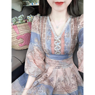 Summer Dress for Women, Spring and Autumn 2025 New Style, Elegant Petite Waist-Cinching Popular Chiffon Midi Dress