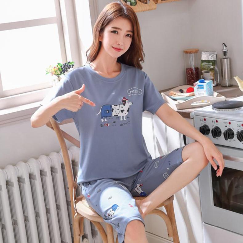 Sang trọng retro mùa hè mỏng đồ ngủ womens quần áo mùa hè tay áo ngắn chất béo kích thước lớn ngắn ngủ phụ nữ có thai.