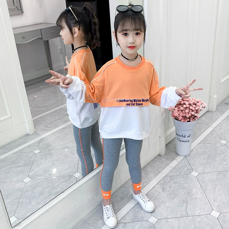 Bộ đồ bé gái màu đỏ lưới 2020 Bộ quần áo trẻ em vừa và lớn cho bé gái Hàn Quốc mùa xuân và mùa thu phong cách thời trang phù hợp với áo hai dây - Phù hợp với trẻ em