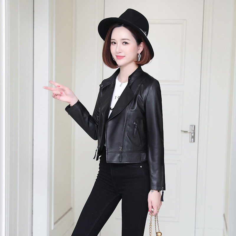 Leather coat Girl 2020 Autumn winter new Haining sheep leather Leather Collar Jacket Short Collection Waist Genuine Leather Locomotive Clothing