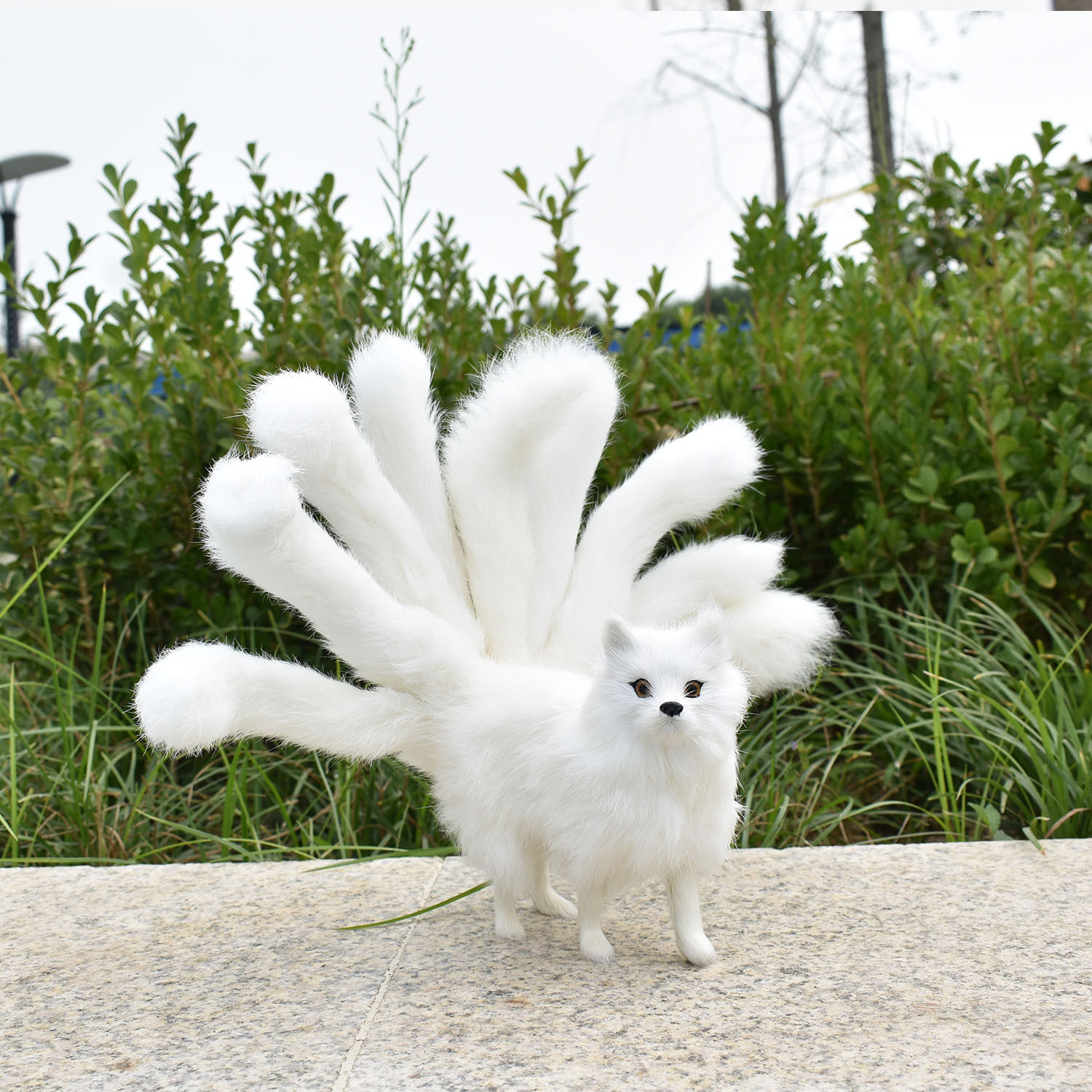 Genuine Leather Simulation Nine Tailed Fox White Fox Animal Model Supplies Creative Decoration Pendulum multi-color optional