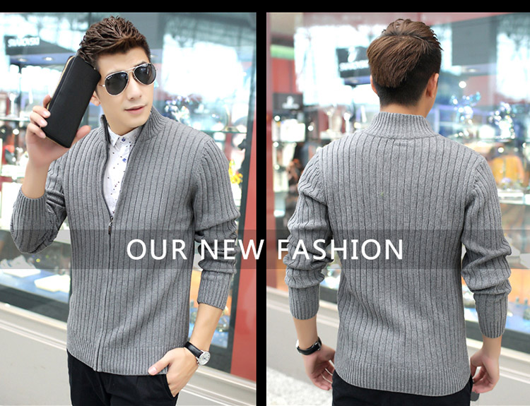 Mùa thu và mùa đông mô hình kích thước lớn nam rắn màu áo len nam đan áo len nam cổ áo cardigan áo khoác dày cotton cashmere áo len