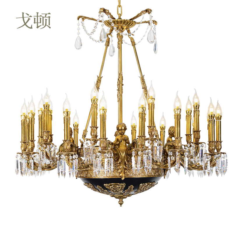 Gordon Lighting French-Style All-Copper Dewaxed K9 Crystal Angel Chandelier for Villa, Clubhouse, Palace, European-Style Living Room, Bedroom