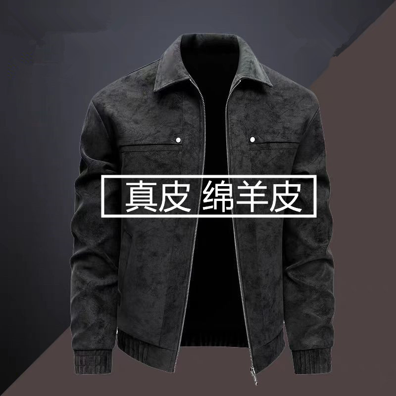 Genuine Leather Jacket for Men, New Spring and Autumn Style, American Retro Style, Loose Fit, Fleece-Lined and Thickened, Sheepskin Leather Jacket