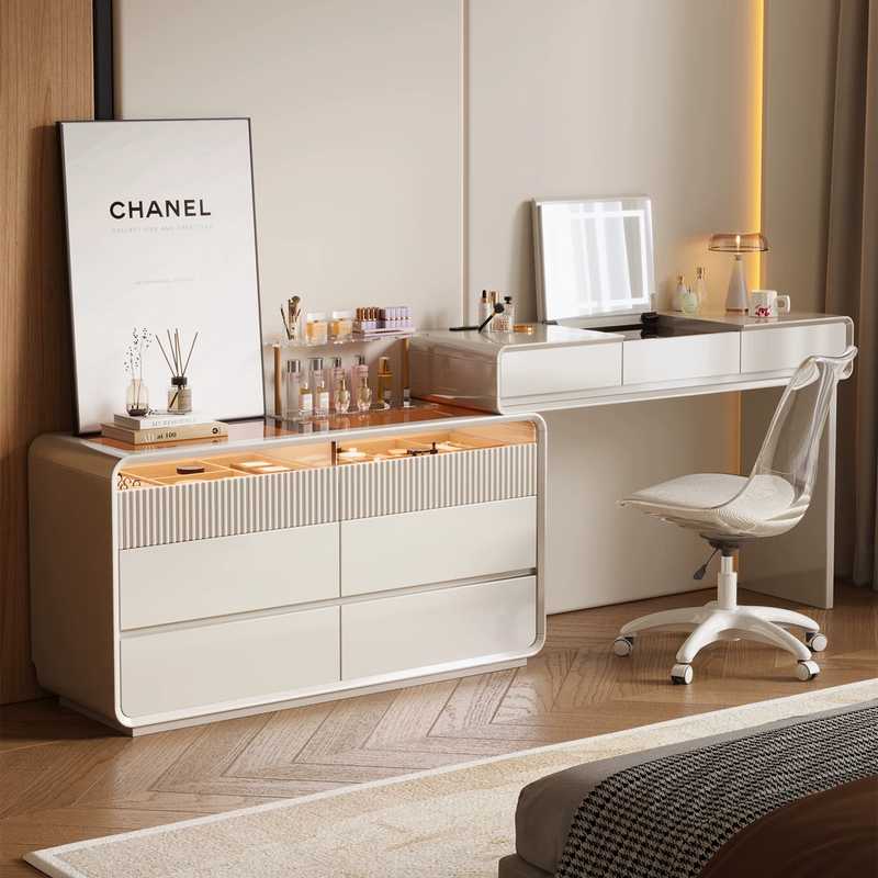 2026 New Model Light Luxury High-End Dressing Table and Chest of Drawers Integrated Home Bedroom Modern Simple Solid Wood Makeup Table 2026 New Model Light Luxury High-End Dressing Table and Chest of Drawers Integrated Home Bedroom Modern Simple Solid Wood Makeup Table