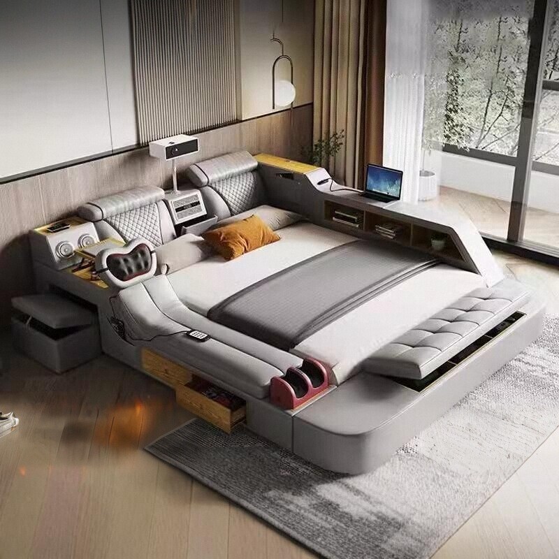 Intelligent Massage Tatami Leather Bed Master Bedroom Double Bed Now Tortois Simple Wedding Bed with Projector Multi-Functional Bed Intelligent Massage Tatami Leather Bed Master Bedroom Double Bed Now Tortois Simple Wedding Bed with Projector Multi-Functional Bed