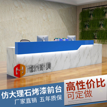 Company paint front table imitation marble reception desk office bar desk desk information desk stone texture cashier custom