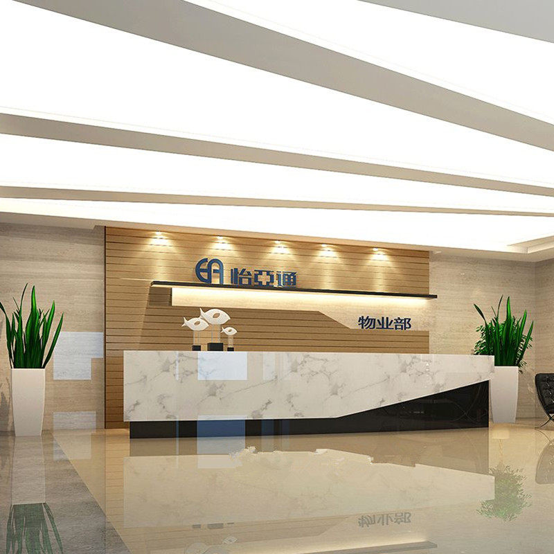 Company Fashion Reception Desk Imitation Marble Front Table Desk Baking Finish Silver Counter Hall Corner Desk Corner Bar Desks Corner Bar