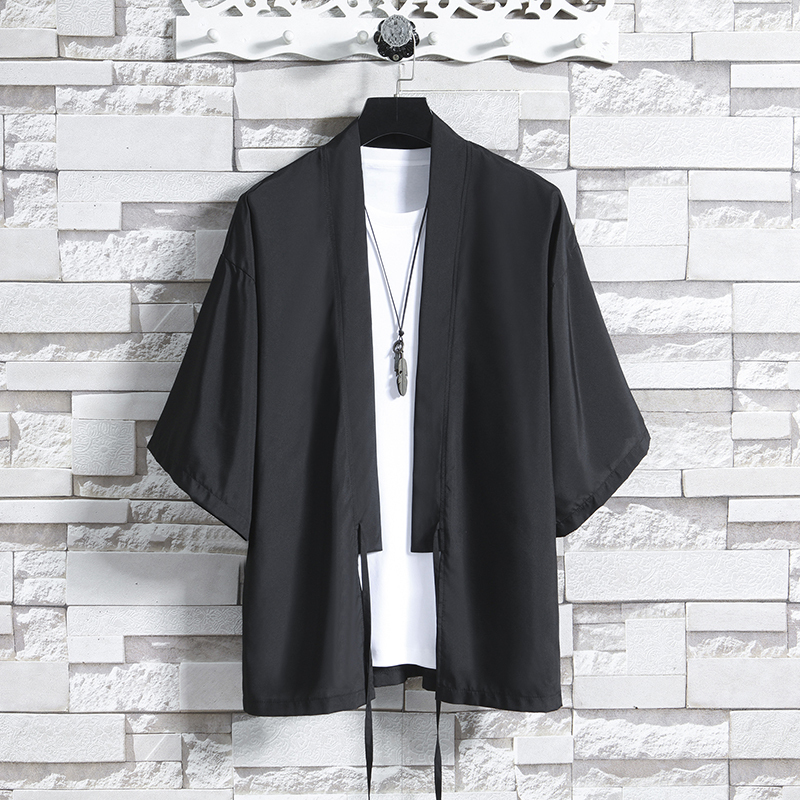 Chinese Style Ice Silk Large Size Loose Cape Coat Men's Three-Quarter Sleeve Trendy Sun Protection Clothing Windbreaker Summer Thin Jacket