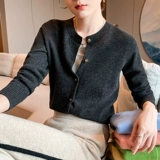 Весенний шерстяной трикотажный кардиган, короткая куртка, осенний кашемировый свитер, облегающий крой, круглый воротник
