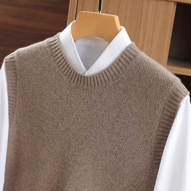 Men's Pullover Pure Wool Vest, Round Neck Soft Sweater, Knitted Vest, Sleeveless Waistcoat, Cashmere Business Casual for Autumn and Winter
