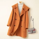 Военно-морское двусторонное кашемировое демисезонное длинное шерстяное шерстяное пальто, подходит для подростков, средней длины