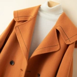 Военно-морское двусторонное кашемировое демисезонное длинное шерстяное шерстяное пальто, подходит для подростков, средней длины