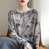 Блестящая бархатная хлопковая легкая и тонкая футболка, летний лонгслив, свитер, свободный крой, круглый воротник