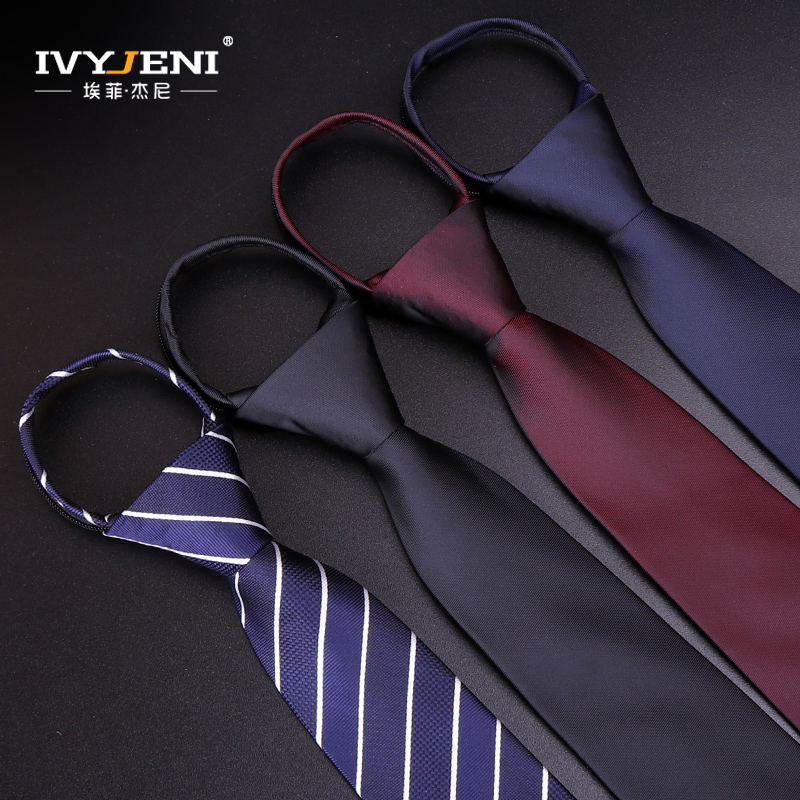 Tie narrow version of men's formal zipper lazy Korean version groom wedding student Wine red knot-free easy to pull