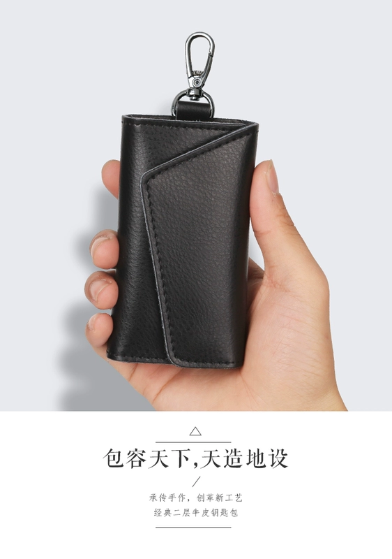 Da thật dây kéo đơn giản eo treo túi chìa khóa của nam giới đa chức năng công suất lớn thực tế handmade creative túi chìa khóa nữ ví nam da thật
