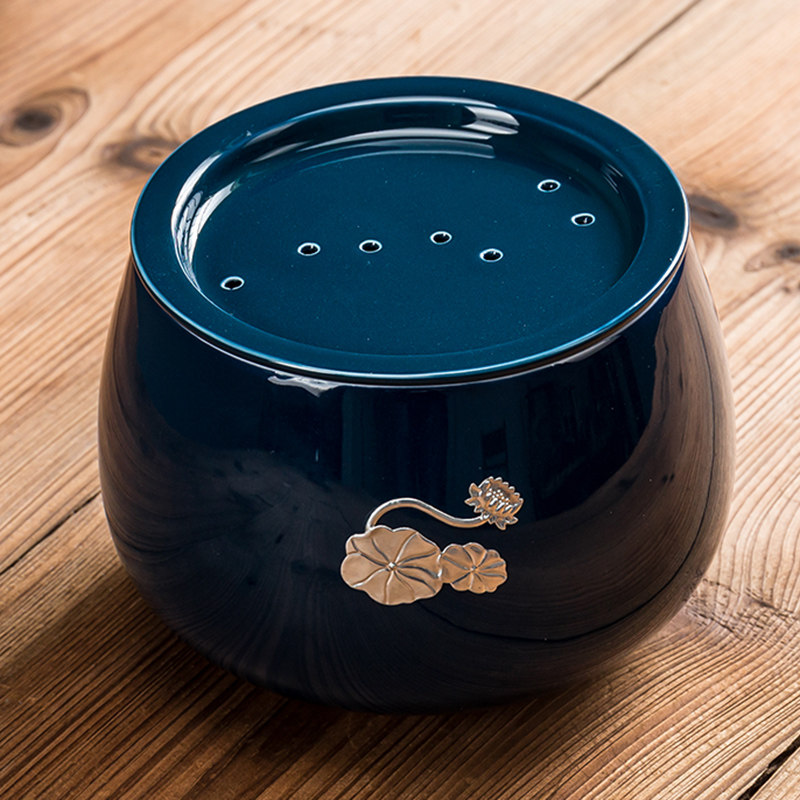 Ji Lan large tea slag cylinder Jian Shui Gongfu tea set Tea ceremony accessories Pen wash Ceramic tea wash cup Wash basin with cover