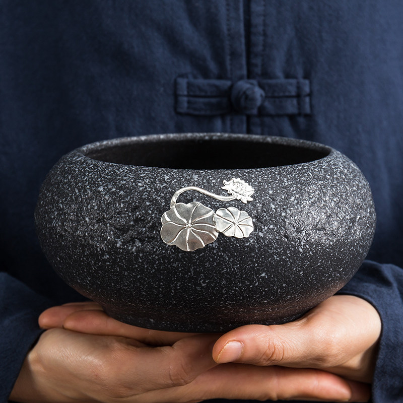 Stone Tea Wash Tea Residue Cylinder Ceramic construction Water Day Coarse Pottery Tea Residue Cylinder Tea Pelvis Cup Wash Size Dry Foam accessories