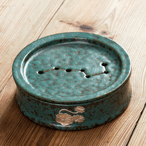 Green glaze ceramic pot bearing Japanese kung fu tea set Zen round dry bubble table pot pad tea slag tank tea ceremony accessories tea tea ceremony accessories tea