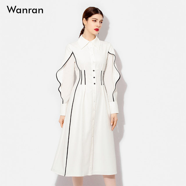 2023 spring new fashion temperament French gentle white waist slimming dress long-sleeved skirt for women