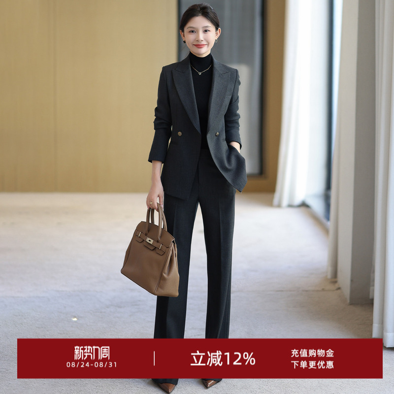 High-End Wool Suit Set for Women, Black and Gray, New Business Commuter Slim-Fit Professional Style Blazer High-End Wool Suit Set for Women, Black and Gray, New Business Commuter Slim-Fit Professional Style Blazer