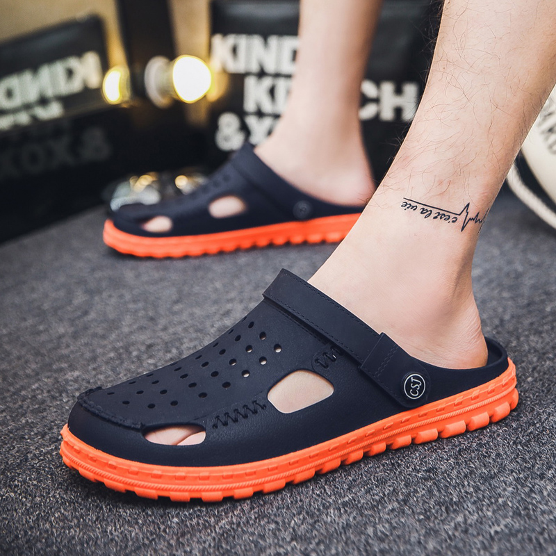 Hole sandals summer new outdoor wear men's sandals and slippers trend Korean version of the beach non-slip soft bottom half slippers