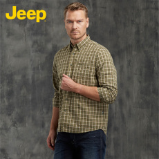 Рубашка мужская jeep/吉普正品男士长袖衬衫秋冬新款全棉格子休闲衬衣