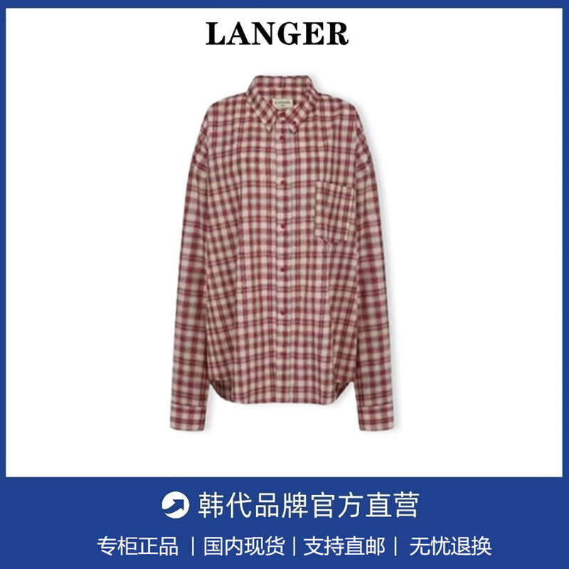 Korean Langer Shirt, the Same Style as Nakamura Ichiyo, Red Long-Sleeved Plaid Shirt, Lazy Style Casual Top Jacket