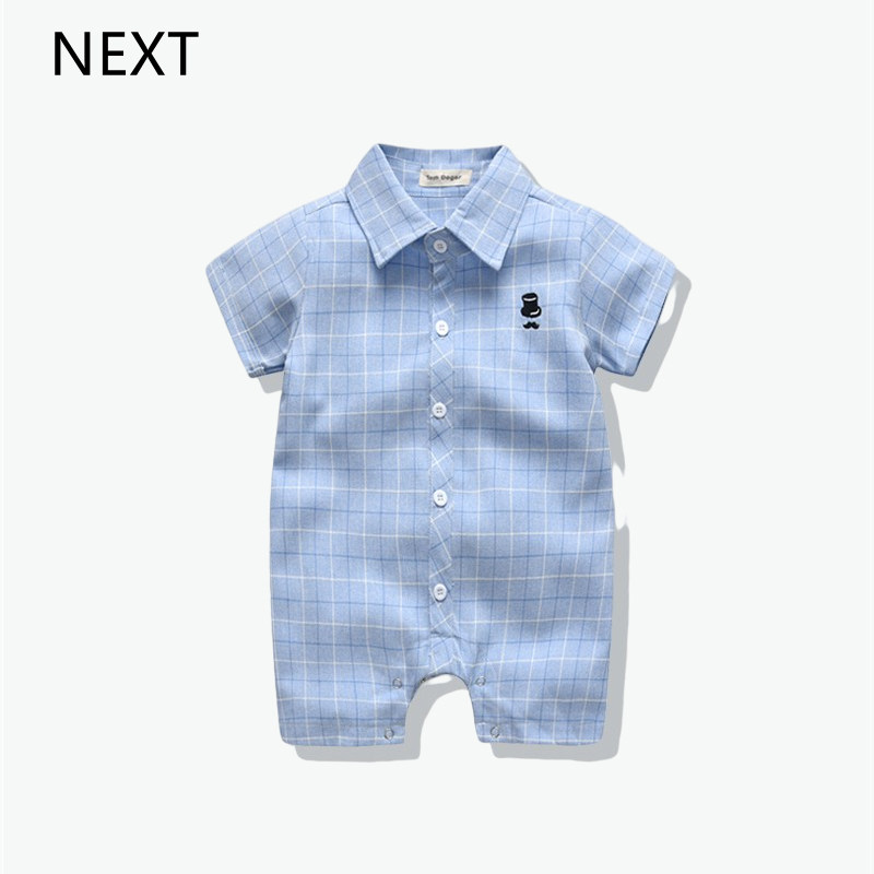 British NEXT children's clothing summer thin section baby boy baby plaid jumpsuit short-sleeved romper plaid romper England