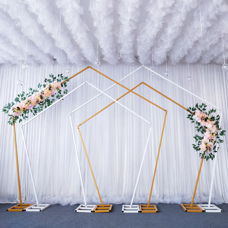 Wedding wrought iron arch 5-sided arch shelf Outdoor wedding background decoration geometric rhombus heterosexual arch