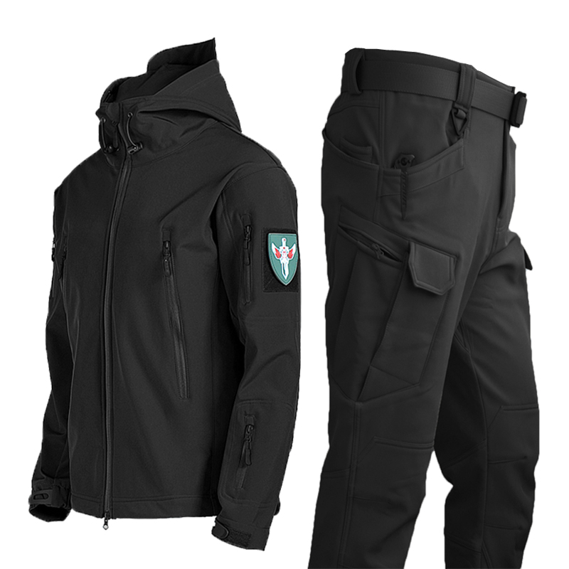 Outdoor Sharkskin Jacket Men's Suit Autumn and Winter Fleece Jacket Soft Shell Jacket Windproof Waterproof Warm Mountaineering Suit