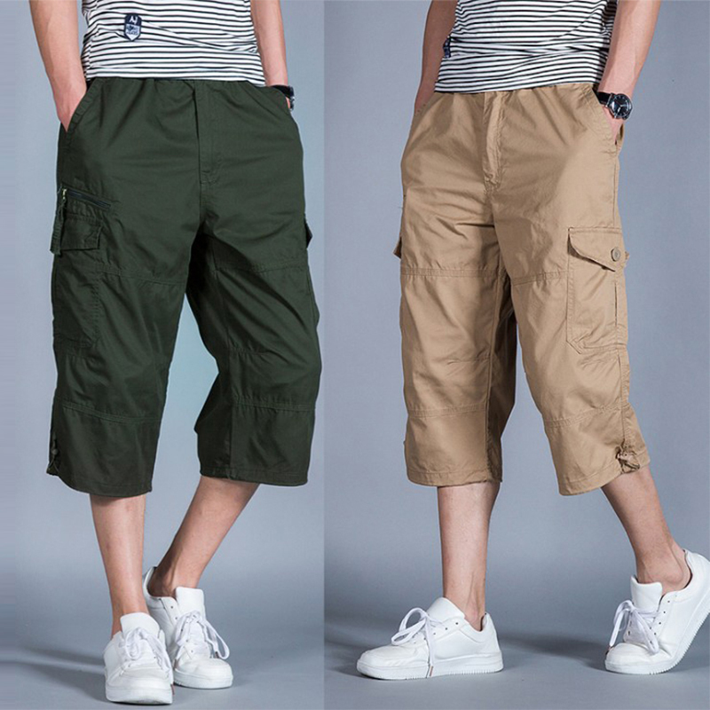 Summer Casual Shorts, Men's Loose Fit, Plus Size, Sports Mid-Length Pants, Summer Workwear, 7/8 Length Pants, Thin Style