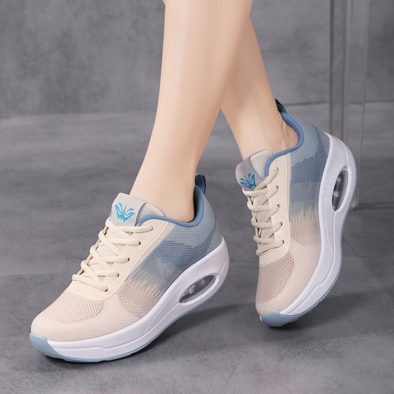Ruideng 2024 spring new sports shoes women's shoes women's casual thick-soled rocking shoes fish mesh breathable shoes