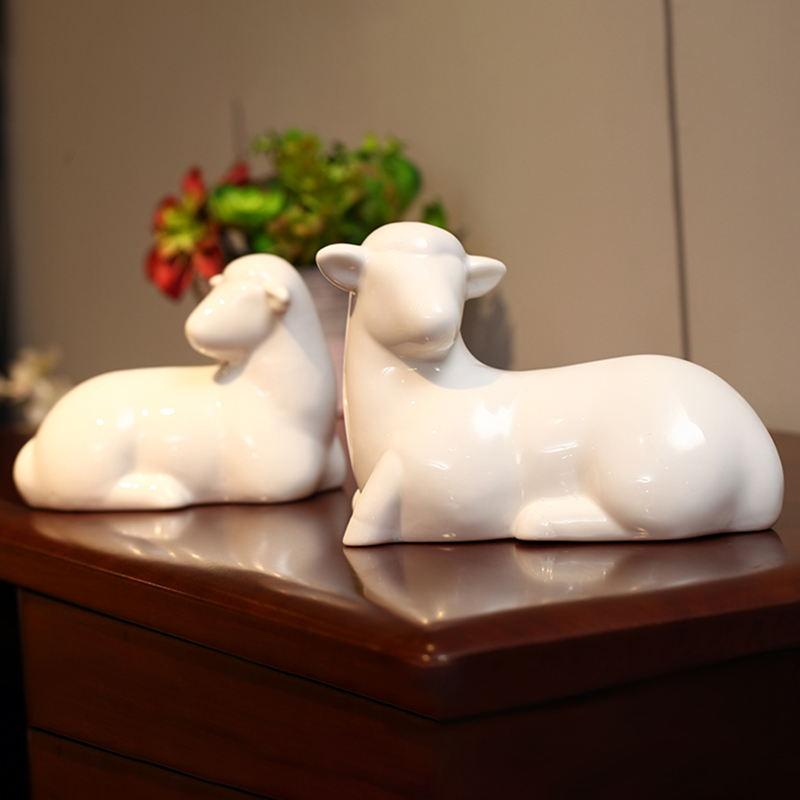 Ceramic Sheep Ornament Creative Modern Simple Living Room Desktop Home Decoration Animal White Porcelain Housewarming New Home Crafts
