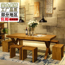 Creative loft Chinese solid wood dining table and chair combination retro rectangular office computer desk log restaurant simple table