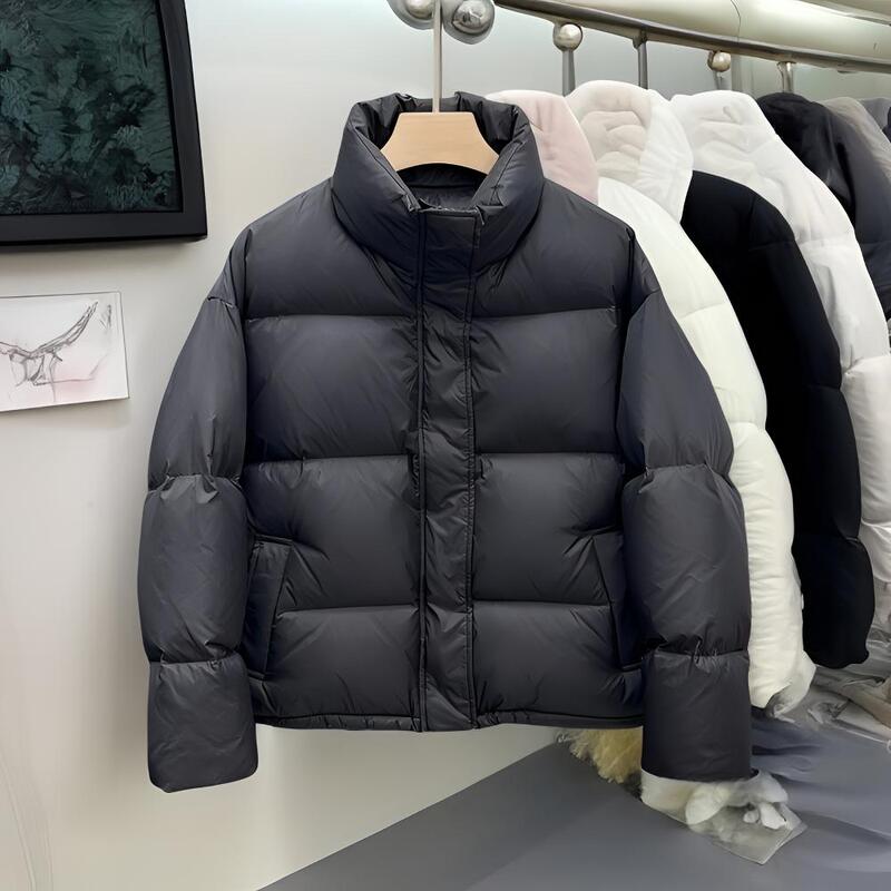 Women's Short down Jacket, 95% White Duck Down, New Style, Stand Collar, Petite Size, Black, Thickened Puffer Jacket, Warm Coat