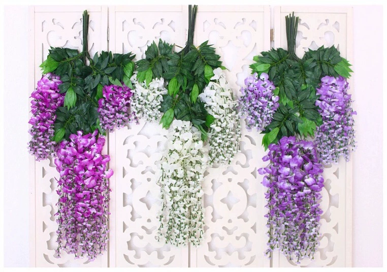 Mô phỏng Hoa Wisteria Hoa giả Hoa màu tím In trần Hoa Vine Trang trí đám cưới Mây Hoa Chuỗi Vine - Hoa nhân tạo / Cây / Trái cây