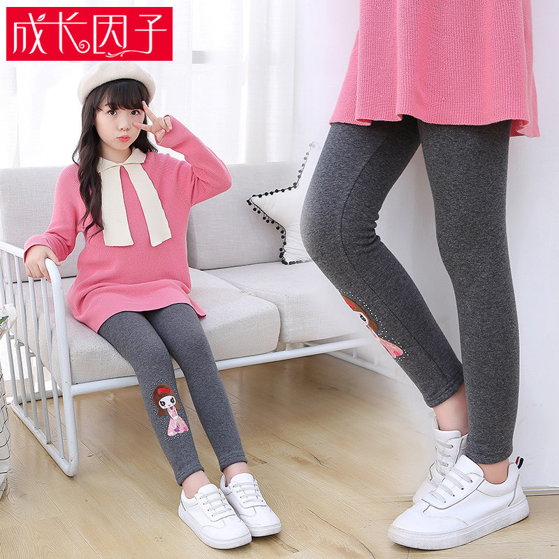 Girls with pants plus velvet thin and autumn wear 2021 winter new one - body wool pants children's pie pants