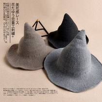 South Koreas new small pointed wool hat female winter Korean version of the tide knitted hat pointy hat witch hat