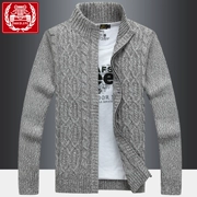 Hàng dệt kim Nam Cardigan Dày Đứng Cổ Áo Zip Áo Len Lỏng Lẻo Kích Thước Lớn Áo Len Mùa Thu Mùa Đông Mặc Cao Cổ Áo Len Áo Khoác