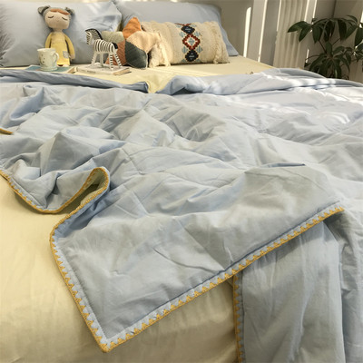 Washed cotton ins Japanese blue Nordic simple single double summer cool quilt summer thin quilt air conditioning quilt four-piece set