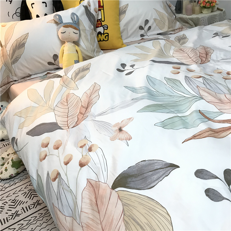 Cozy Art Writing Idyli Garden Wind All Pure Cotton Four Pieces American Minimalist Bed Products Folk Apartment Bed Bamboo Hat Quilt Cover