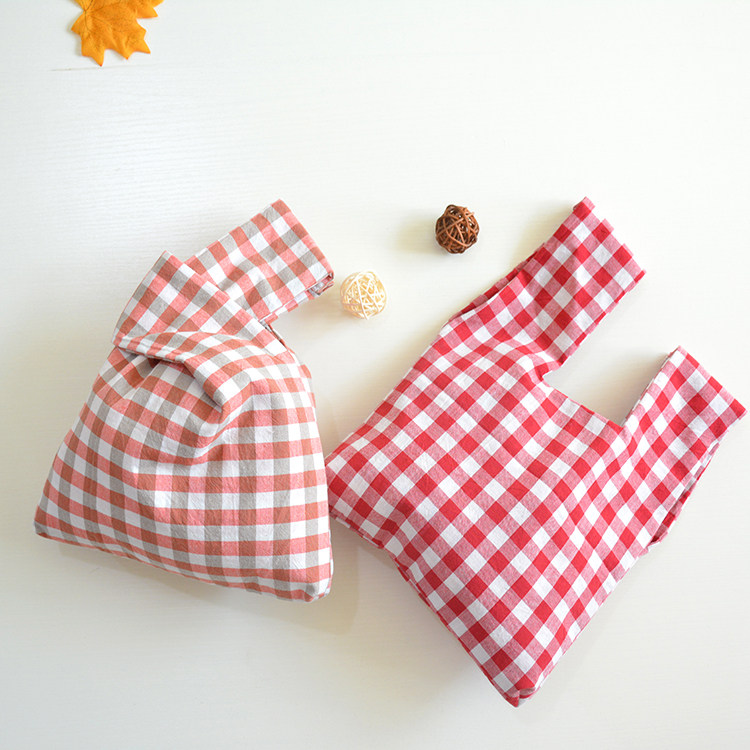 Wrist bag Japanese-style simple fabric mobile phone key knot tote bag pure cotton double-layer walking bag hand-carrying grocery shopping