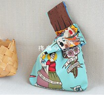 Wrist bag Japanese fabric mobile phone key set knot tote bag Cotton and hemp double layer walking bag Hand carry grocery change bag