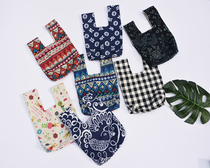 Wrist bag Japanese fabric mobile phone key set knot tote bag Cotton and hemp double layer walking bag Hand carry grocery change bag